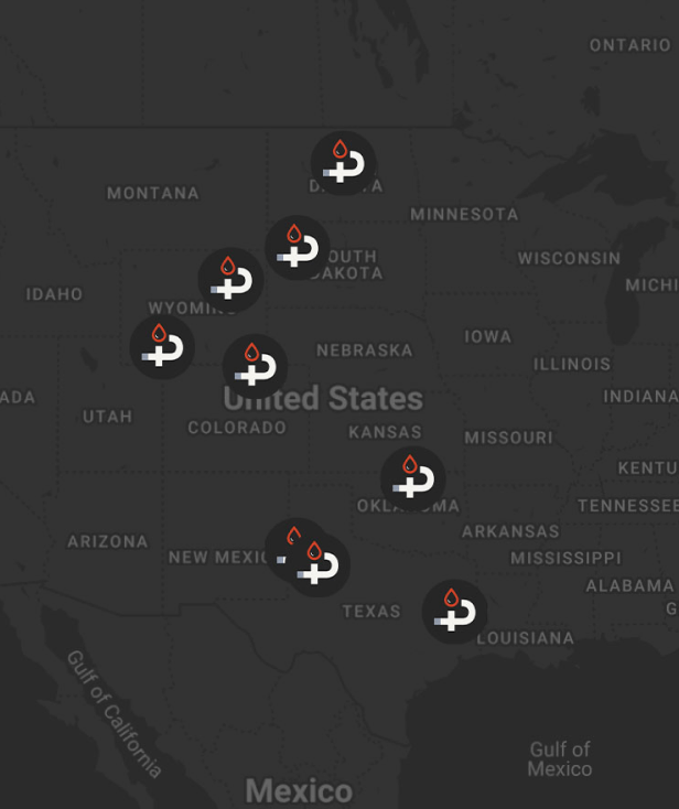 Map showing wildfire locations in the western and central united states.